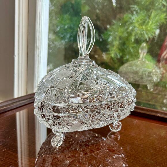 Vintage Leaded Cut Crystal Footed Compote Candy Dish with Lid - Picture 8 of 16